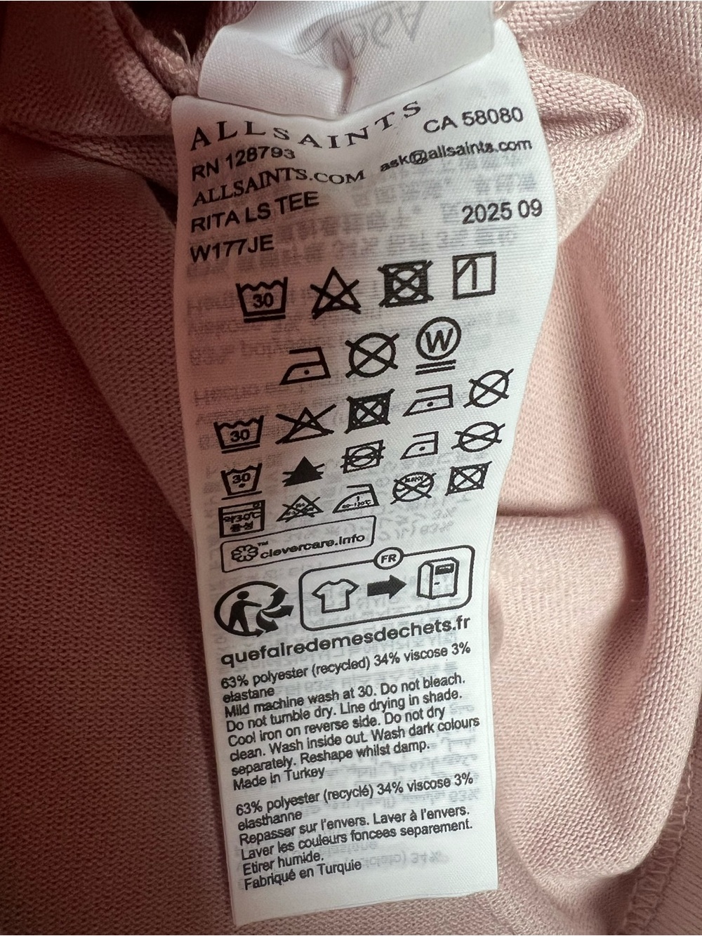 AllSaints Rita LS Tee Mauve Boatneck Relaxed Fit Long Sleeve Top - Picture 10 of 14